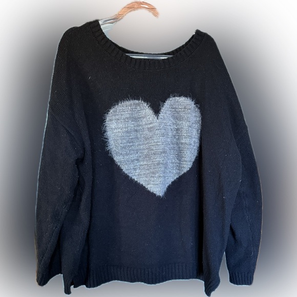 Ellos black heart sweater large 18/20 - Picture 1 of 6